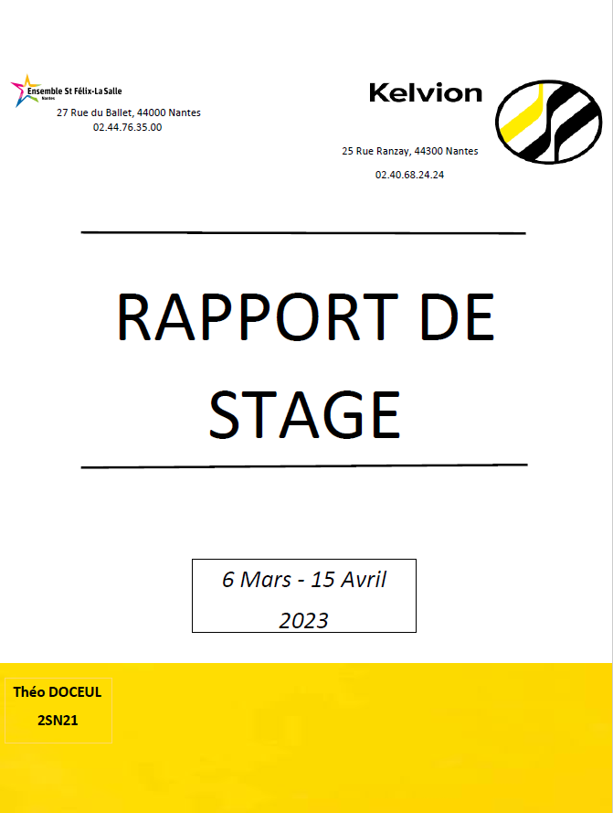 Couverture du rapport de stage - Seconde